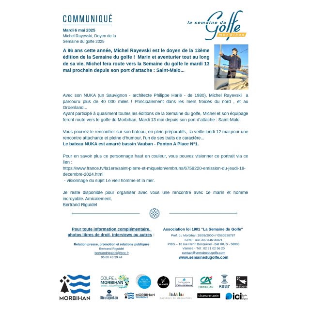 Communiqué de presse | Michel Rayevski, doyen de la Semaine du Golfe 2025 (6 mai 2025)	